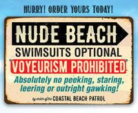 Nude Beach Swimsuits Optional - Metal Sign