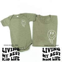 Living My Best Mom / Kid Life (w/ Melty Lightning Smileys) - Set of 2 Matching Shirts