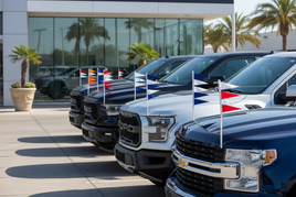 Pennant Flags on Luxury Trucks at Dealership