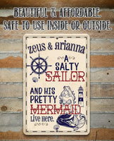 Personalized - A Salty Sailor and Pretty Mermaid - Metal Sign