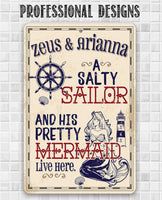 Personalized - A Salty Sailor and Pretty Mermaid - Metal Sign