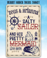 Personalized - A Salty Sailor and Pretty Mermaid - Metal Sign