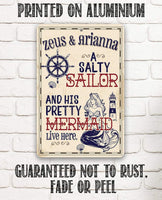 Personalized - A Salty Sailor and Pretty Mermaid - Metal Sign