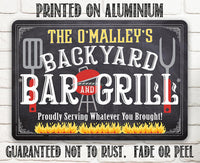 Personalized - Backyard Bar and Grill (Chalkboard Look) - Metal Sign