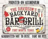 Personalized - Backyard Bar and Grill - Metal Sign