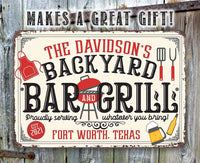 Personalized - Backyard Bar and Grill - Metal Sign