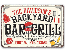 Personalized - Backyard Bar and Grill - Metal Sign
