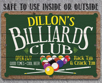 Personalized - Billiard Club - Metal Sign