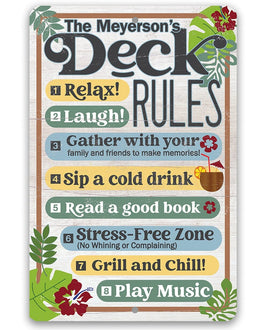 Personalized - Deck Rules Relax Laugh Gather With Your Family - Metal Sign