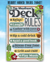 Personalized - Deck Rules Relax Laugh Gather With Your Family - Metal Sign