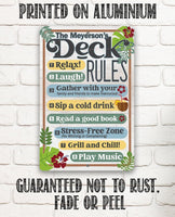 Personalized - Deck Rules Relax Laugh Gather With Your Family - Metal Sign