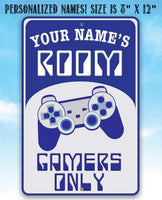 Personalized - Gamers Only - Blue - Metal Sign
