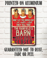 Personalized - Gate Closed Horses - Metal Sign