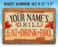 Personalized - Grill, Eat, Drink BBQ - Metal Sign