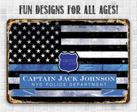 Personalized - Blue Line Police Support - Metal Sign