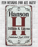 Personalized - Monogram Family - Metal Sign