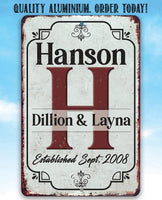 Personalized - Monogram Family - Metal Sign