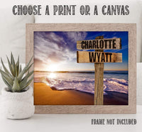 Personalized - Names Sign Post Art - Sunset Beach - Print or Canvas
