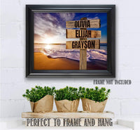 Personalized - Names Sign Post Art - Sunset Beach - Print or Canvas