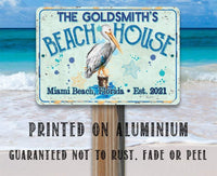 Personalized - Pelican Beach House - Metal Sign