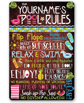 Personalized - Pool Rules - Metal Sign