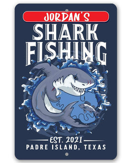 Personalized - Shark Fishing - Metal Sign