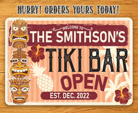 Personalized - Tiki Bar Open - Metal Sign