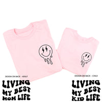 Living My Best Mom / Kid Life (w/ Melty Lightning Smileys) - Set of 2 Matching Shirts
