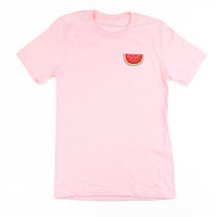 Pocket Fruit (Front) w/ Group of Smiley Fruit (Back) - Unisex Tee