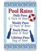 Pool Rates - Metal Sign