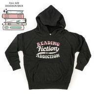 Reading Fiction is My Addiction on Front w/ Books on Back - Child Hoodie