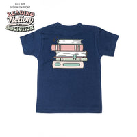 Reading Fiction is My Addiction on Front w/ Books on Back - Child Tee