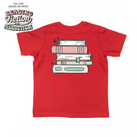 Reading Fiction is My Addiction on Front w/ Books on Back - Child Tee