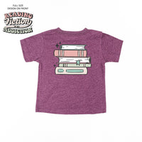 Reading Fiction is My Addiction on Front w/ Books on Back - Child Tee