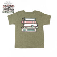 Reading Fiction is My Addiction on Front w/ Books on Back - Child Tee