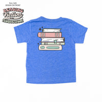 Reading Fiction is My Addiction on Front w/ Books on Back - Child Tee