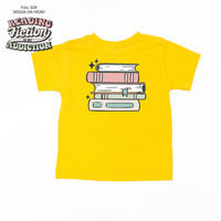 Reading Fiction is My Addiction on Front w/ Books on Back - Child Tee