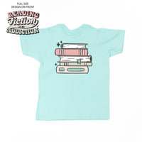 Reading Fiction is My Addiction on Front w/ Books on Back - Child Tee