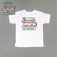 Reading Fiction is My Addiction on Front w/ Books on Back - Child Tee