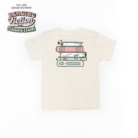 Reading Fiction is My Addiction on Front w/ Books on Back - Child Tee