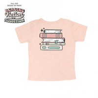 Reading Fiction is My Addiction on Front w/ Books on Back - Child Tee