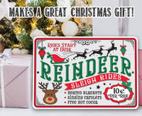 Reindeer Sleigh Rides - Metal Sign