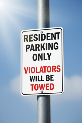 Resident Parking Only Violators Towed Sign