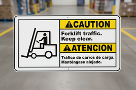 Bilingual Caution Forklift Traffic Keep Clear Sign