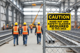 Caution Hard Hat and Safety Glasses Required Sign