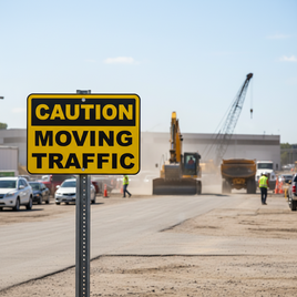 Caution Moving Traffic Sign