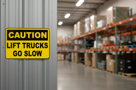Caution Lift Trucks Go Slow Sign