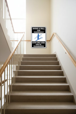 ⚠️ Caution Signs :Bilingual Avoid A Fall Use Handrails Sign