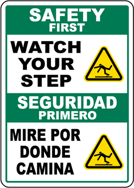 ⚠️ Caution Signs :Bilingual Safety First Watch Your Step Sign
