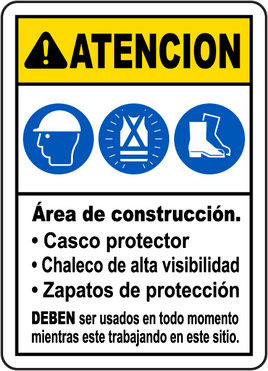 Caution: Spanish Caution Construction Area PPE Sign